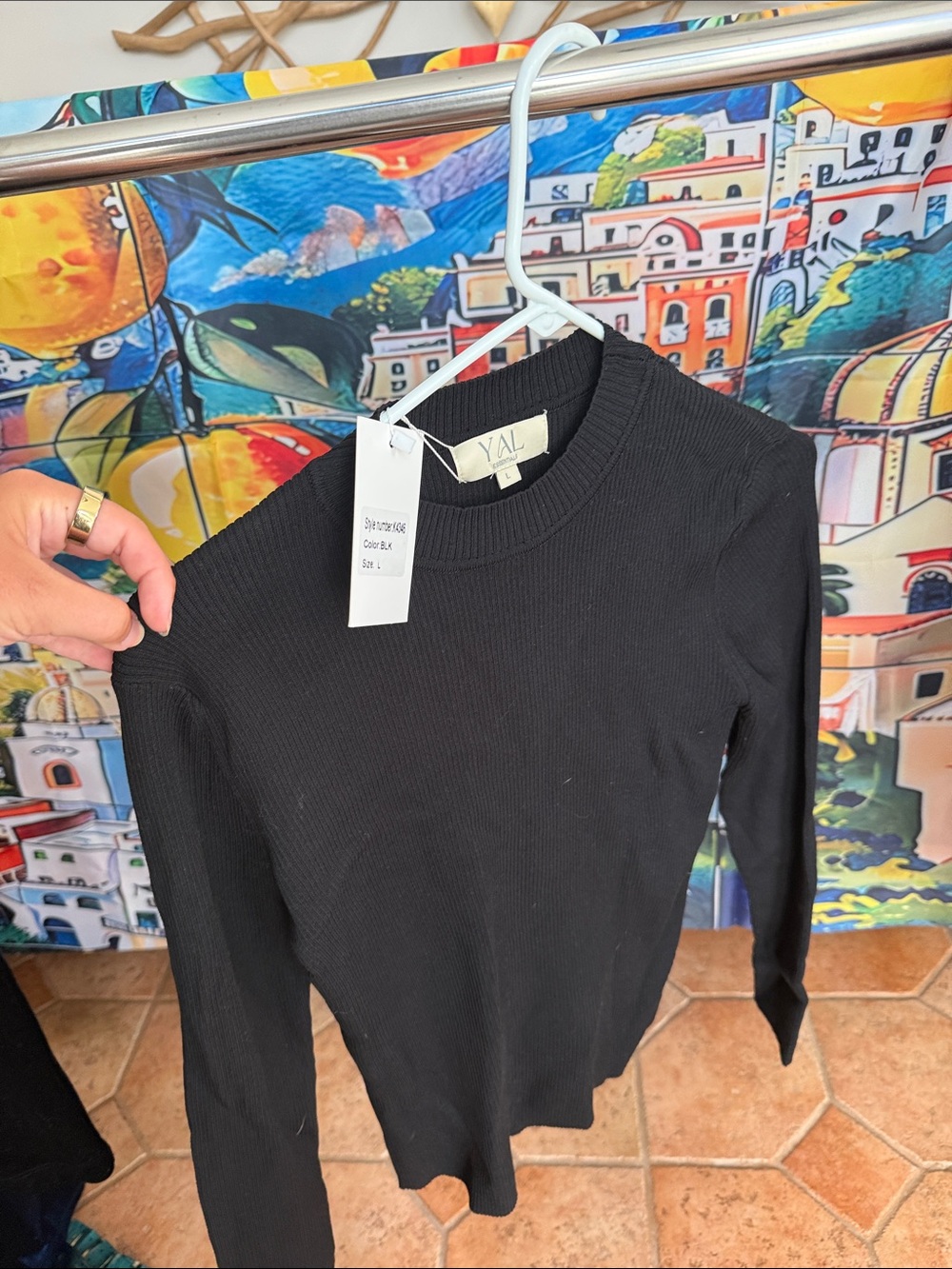 Womens Black Ribbed Crewneck Sweater